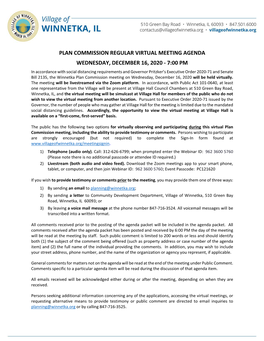 Plan Commission Regular Virtual Meeting Agenda Wednesday