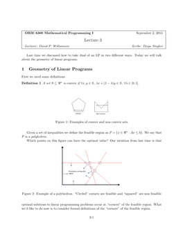 Lecture 3 1 Geometry of Linear Programs