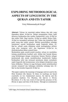 Exploring Methodological Aspects of Linguistic in the Quran and Its Tafsir