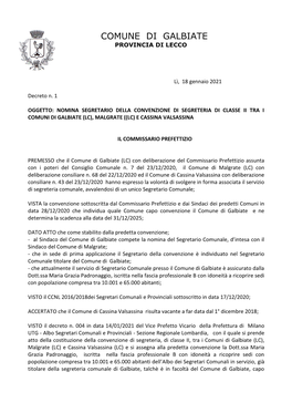 Decreto N. 1 Del 18/01/2021