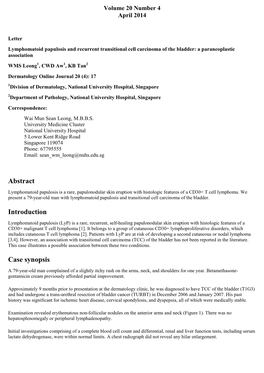 Lymphomatoid Papulosis and Recurrent Transitional Cell Carcinoma