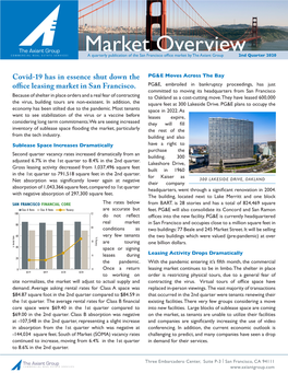 Market Overview a Quarterly Publication of the San Francisco Office Market by the Axiant Group 2Nd Quarter 2020