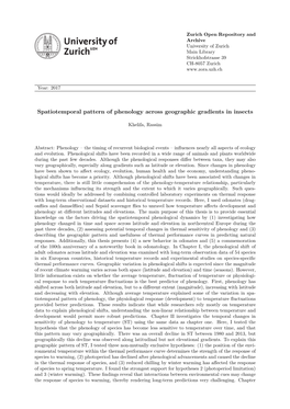 Spatiotemporal Pattern of Phenology Across Geographic Gradients in Insects