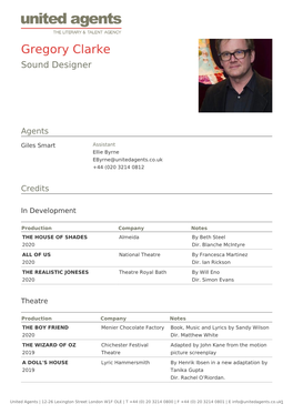 Gregory Clarke Sound Designer