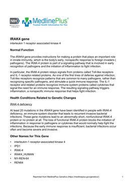 IRAK4 Gene Interleukin 1 Receptor Associated Kinase 4