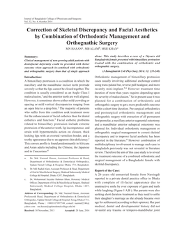 Correction of Skeletal Discrepancy and Facial Aesthetics by Combination of Orthodontic Management and Orthognathic Surgery MN Hasana , MB Alamb, MSR Khanc