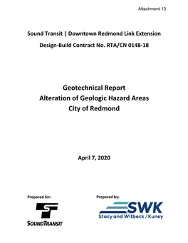 Geotechnical Report Alteration of Geologic Hazard Areas City of Redmond