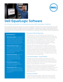 Dell Equallogic Software All-Inclusive Software for Enterprise Power with Everyday Simplicity