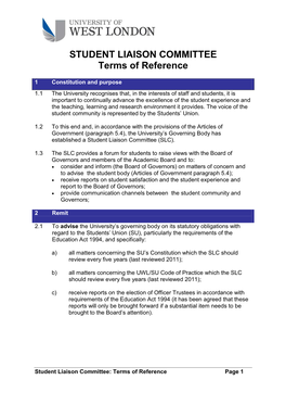 STUDENT LIAISON COMMITTEE Terms of Reference