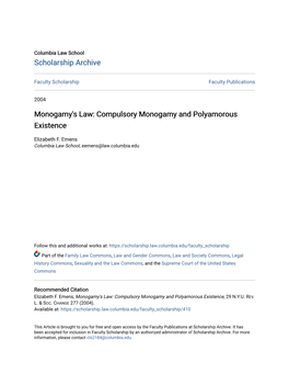 Monogamy's Law: Compulsory Monogamy and Polyamorous Existence