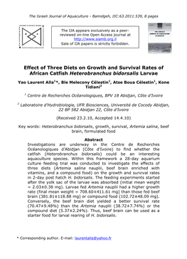 The Israeli Journal of Aquaculture - Bamidgeh, IIC:63.2011.539, 8 Pages