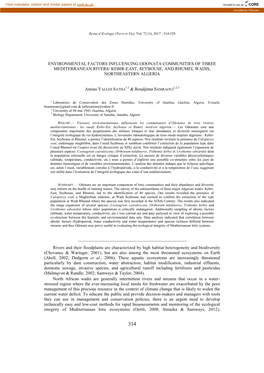 Environmental Factors Influencing Odonata Communities of Three Mediterranean Rivers: Kebir-East, Seybouse, and Rhumel Wadis, Northeastern Algeria