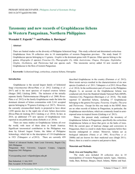 Taxonomy and New Records of Graphidaceae Lichens in Western Pangasinan, Northern Philippines