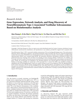Gene Expression, Network Analysis, and Drug Discovery of Neurofibromatosis Type 2-Associated Vestibular Schwannomas Based on Bioinformatics Analysis