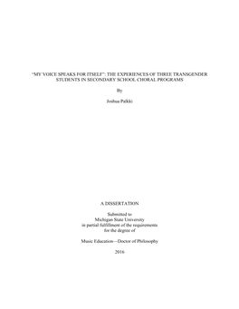 “My Voice Speaks for Itself”: the Experiences of Three Transgender Students in Secondary School Choral Programs