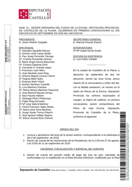 Sesión Ordinaria Del Pleno De La Excma. Diputación