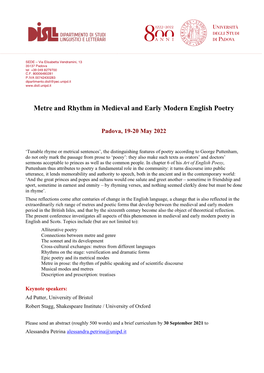 Metre and Rhythm in Medieval and Early Modern English Poetry