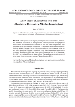 A New Species of Isometopus from Iran (Hemiptera: Heteroptera: Miridae: Isometopinae)