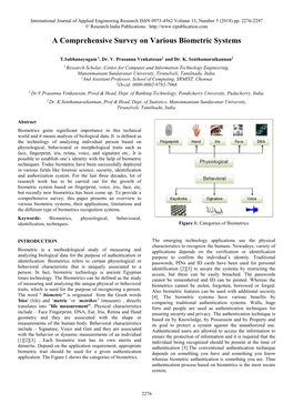 A Comprehensive Survey on Various Biometric Systems