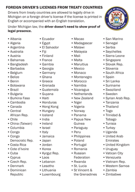 Foreign Driver's License from Treaty Countries