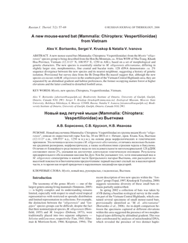 A New Mouse-Eared Bat (Mammalia: Chiroptera: Vespertilionidae) from Vietnam