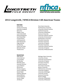 2012 Longstreth / NFHCA Division I All-American Teams