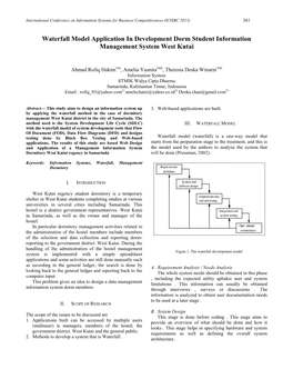 Waterfall Model Application in Development Dorm Student Information Management System West Kutai