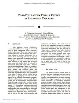 Post-Copulatory Female Choice in Sagebrush Crickets