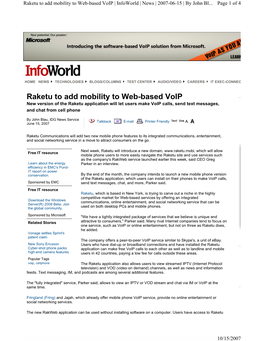Raketu to Add Mobility to Web-Based Voip | Infoworld | News | 2007-06-15 | by John Bl