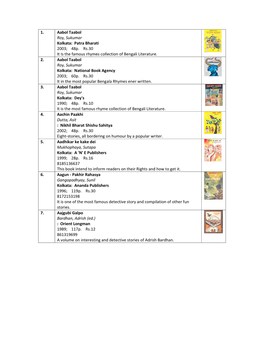 1. Aabol Taabol Roy, Sukumar Kolkata: Patra Bharati 2003; 48P