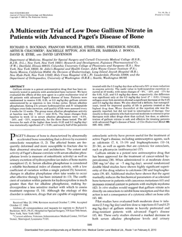 A Multicenter Trial of Low Dose Gallium Nitrate in Patients with Advanced Paget’S Disease of Bone