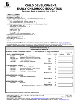 CHILD DEVELOPMENT: EARLY CHILDHOOD EDUCATION Curriculum Guide for Academic Year 2013-2014