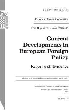 Current Developments in European Foreign Policy