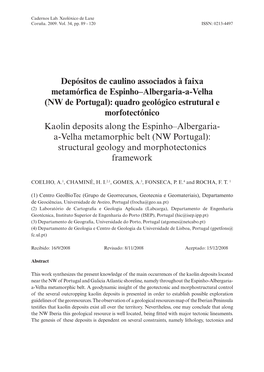 Depósitos De Caulino Associados À Faixa Metamórfica De Espinho