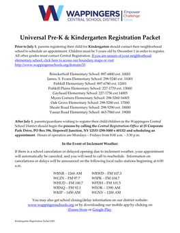 Universal Pre-K & Kindergarten Registration Packet