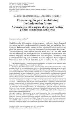 Conserving the Past, Mobilizing the Indonesian Future Archaeological Sites, Regime Change and Heritage Politics in Indonesia in the 1950S