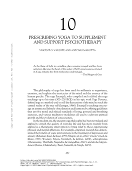 Prescribing Yoga to Supplement and Support Psychotherapy