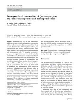 Ectomycorrhizal Communities of Quercus Garryana Are Similar on Serpentine and Nonserpentine Soils