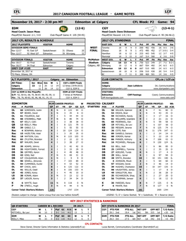 2017 Cfl Game Notes – West Final • Edmonton at Calgary