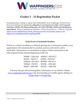 Grades 1 ‒ 12 Registration Packet