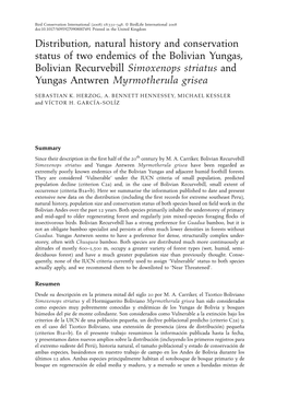 Distribution, Natural History and Conservation Status of Two