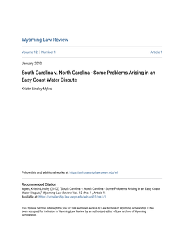 South Carolina V. North Carolina - Some Problems Arising in an Easy Coast Water Dispute