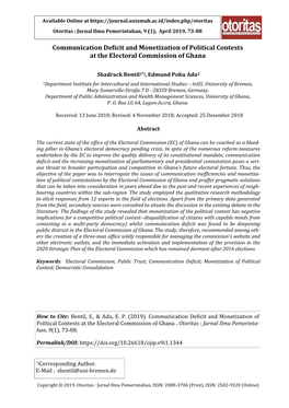 Communication Deficit and Monetization of Political Contests at the Electoral Commission of Ghana