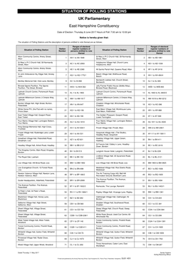 SITUATION of POLLING STATIONS UK Parliamentary East Hampshire Constituency