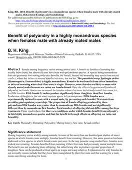 Benefit of Polyandry in a Monandrous Species When Females Mate with Already Mated Males