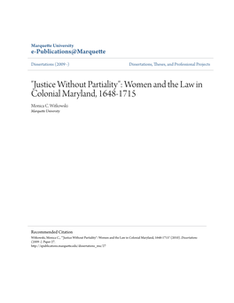 Women and the Law in Colonial Maryland, 1648-1715 Monica C