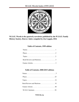 W.I.S.E. Words Index 1999-2015