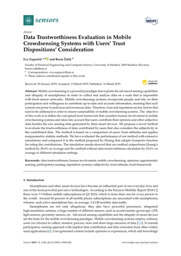 Data Trustworthiness Evaluation in Mobile Crowdsensing Systems with Users’ Trust Dispositions’ Consideration