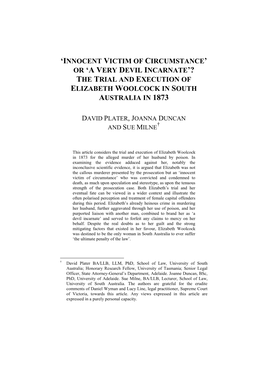 The Trial and Execution of Elizabeth Woolcock in South Australia in 1873