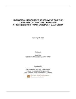 Biological Resources Assessment for the Cannabis Cultivation Operation at 6233 Eickhoff Road, Lakeport, California